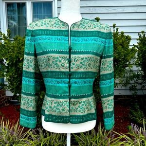 Vintage Adriana‎ Papell Petites Silk Beaded Jacket with Shoulder Pads Green 8P